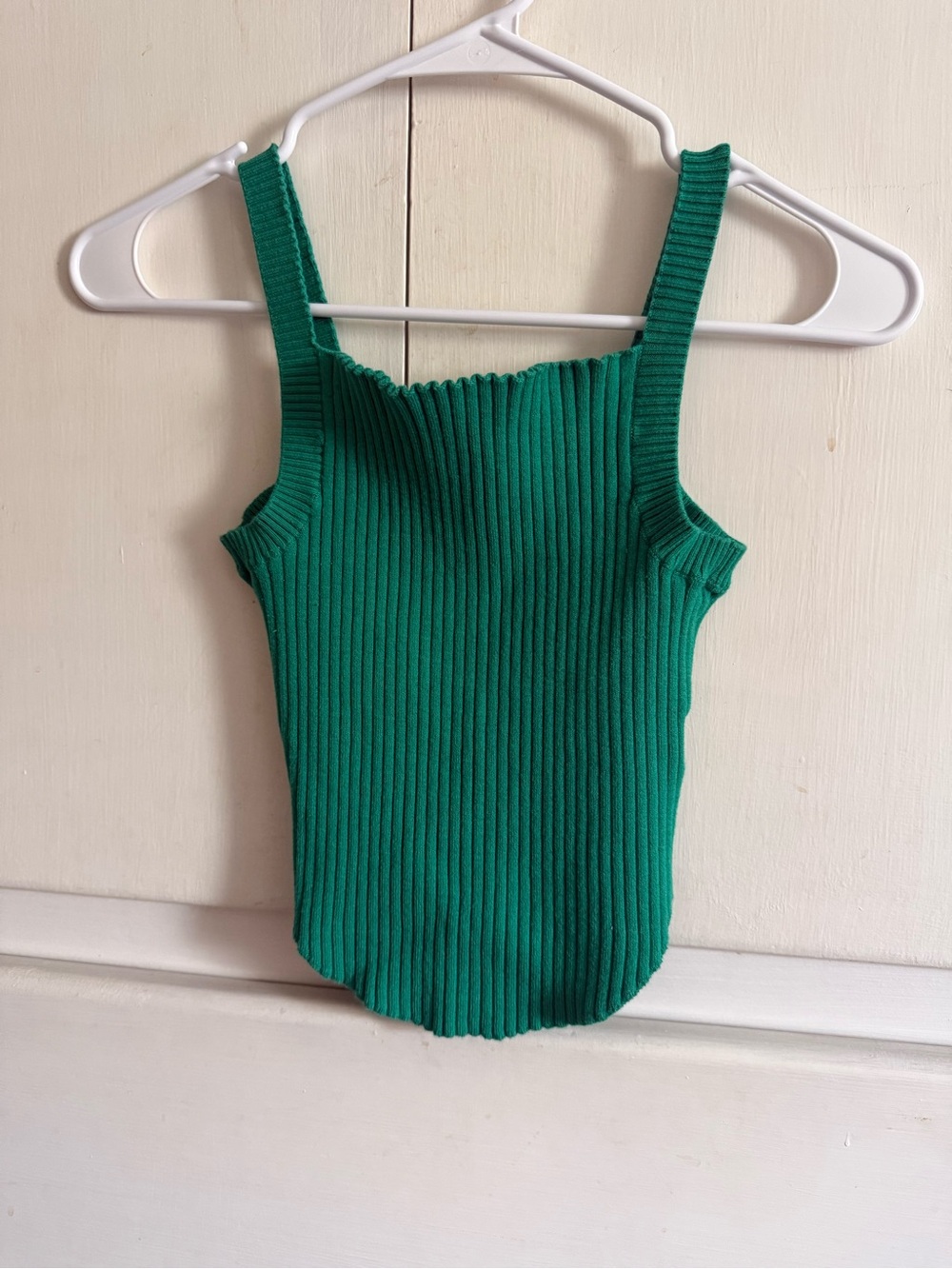 BDG Green Ribbed Square-Neck Tank
